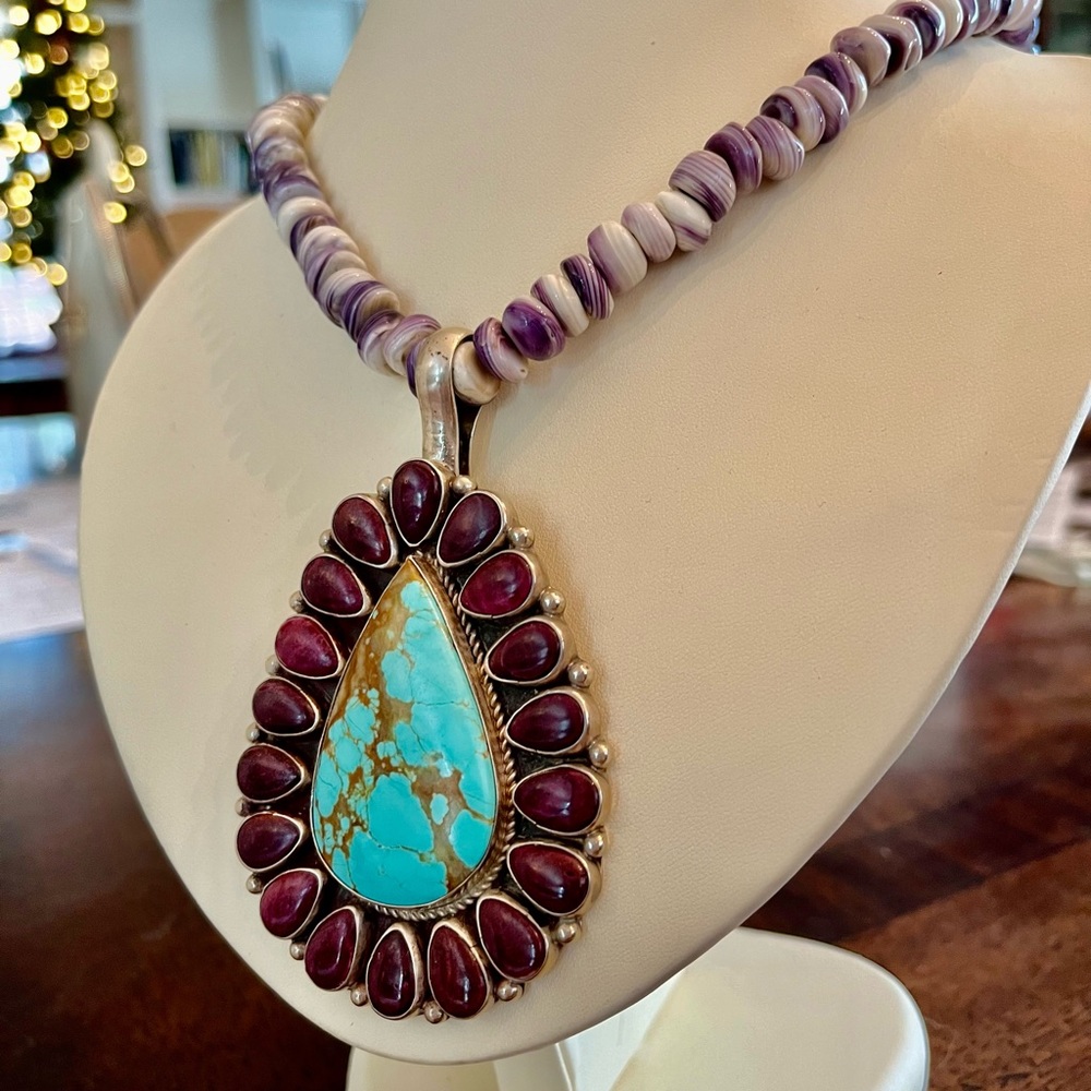 Native American Navajo #8 Turquoise and Purple Spiny Oyster Pendant
